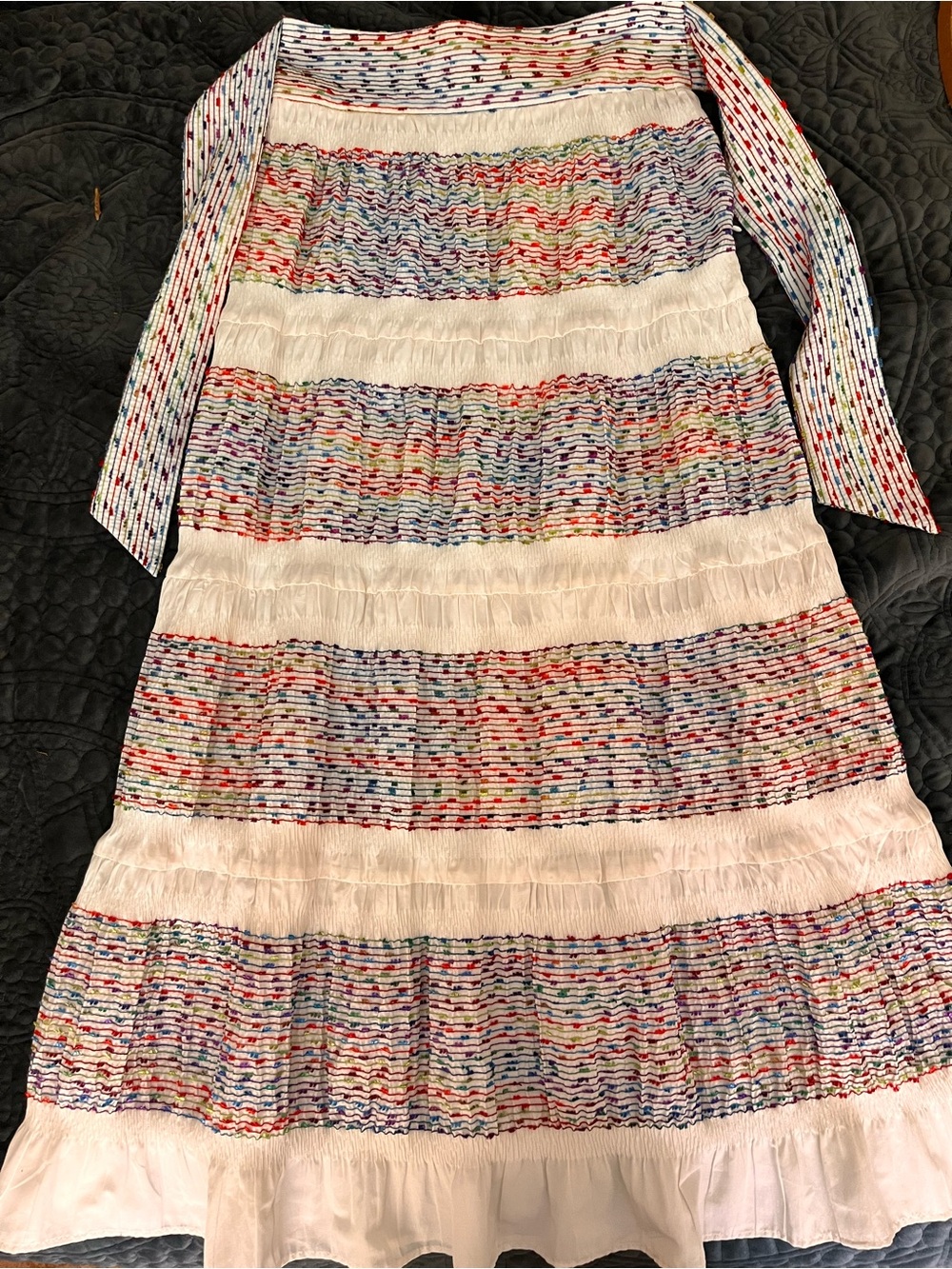 Zara Woman White Smocked Maxi Skirt with multicolor Trim